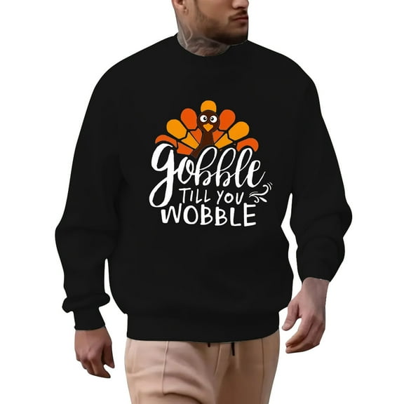 Mens Pullover Tops Thanksgiving Turkey Plus Size Hoodless Fashion Holiday Logo Print Mens Clothing,Black,L