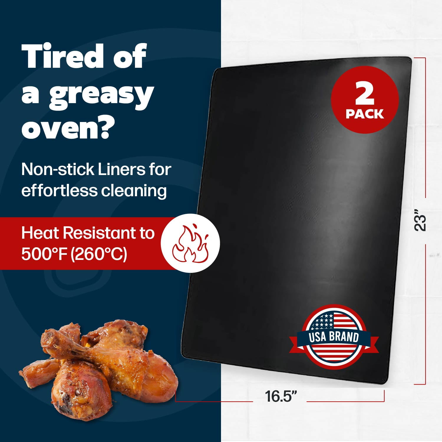 Cooks Innovations Made In USA Non-Stick Oven Liner - Heavy Duty Heat Resistant, BPA Free Mat to Protect Oven Racks – Black 2-Pack