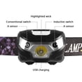 thumbnail image 3 of Eigraketly Linterna frontal portátil con Sensor infrarrojo, faro recargable con ángulo ajustable, herramienta de iluminación para acampar al aire libre y carpas Negro Eigraketly OD028607-01, 3 of 6