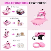 Adnoom Heat Press 15x15, 5 in 1 Multifunctional Shirt Press Machine Combo, 360° Swing Away Heat Transfer Sublimation with LED Display for T-shirts Mugs Hat Plate Cap Pink