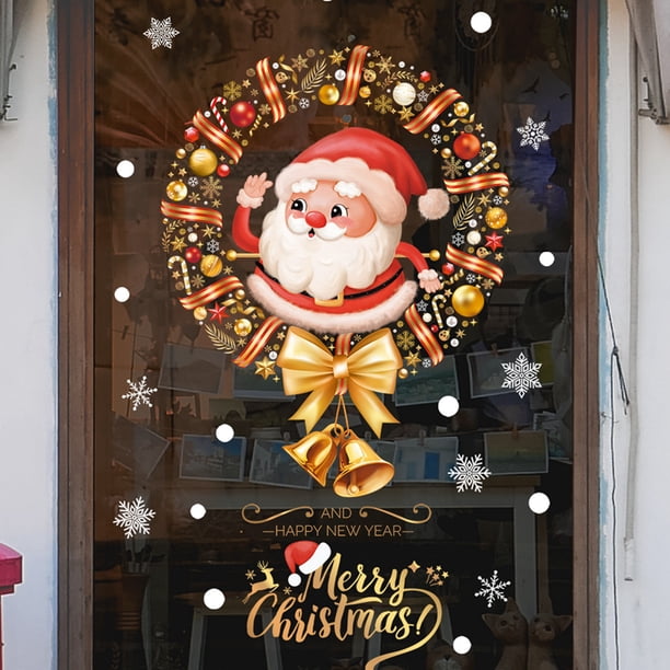 Pegatinas navideñas para ventana, calcomanía de cristal de dibujos animados de Papá Noel, árbol de Navidad, Feliz Navidad, Año Nuevo, decoraciones navideñas para el hogar, 2024