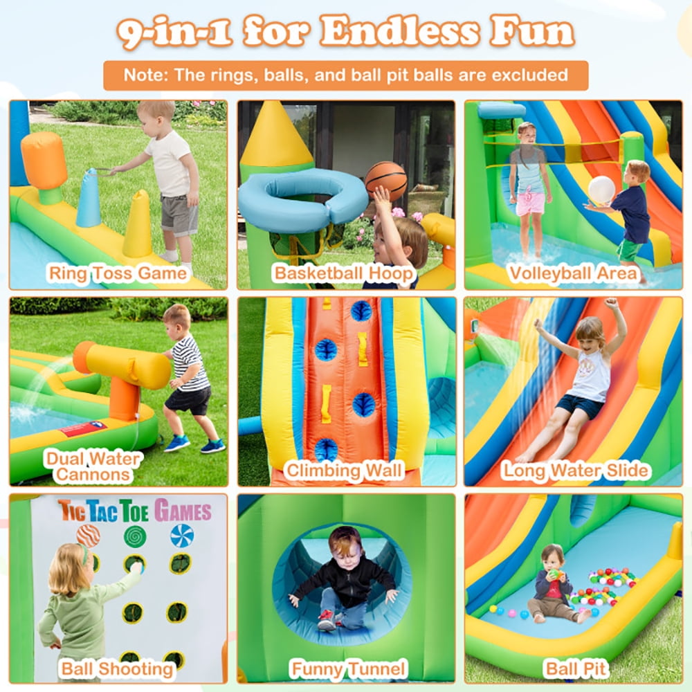 Aimee Lii Inflatable Water Slide Giant Water Park 9-In-1 for Kids Backyard Fun with 735W Blower, Kids Water Park Bounce House