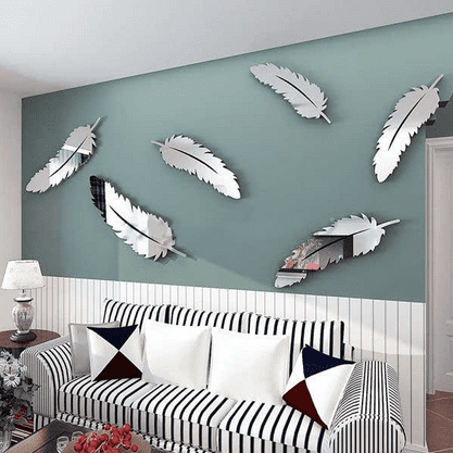 Mirror Bedroom Furniture Sale 8PCS Mirror Decals Decorative Waterproof Feather Shape Mirror Stickers Wall Decals for Home Bedroom ()