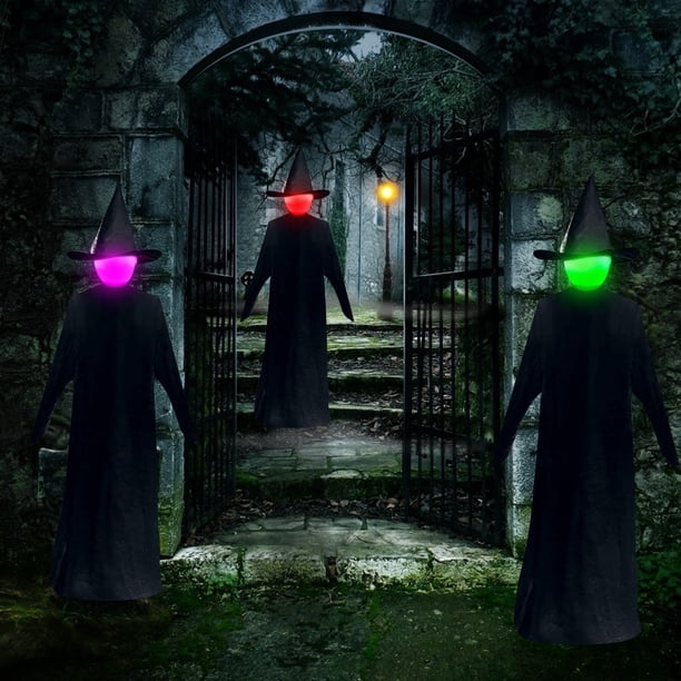 Fiudx Decoraciones de Brujas de Halloween, Diseño Luminoso Controlado Por Voz, Espeluznante Exhibición Al Aire Libre, Brujas de Tela Que Se Sostienen de La Mano, Decoración para Fiestas de Halloween