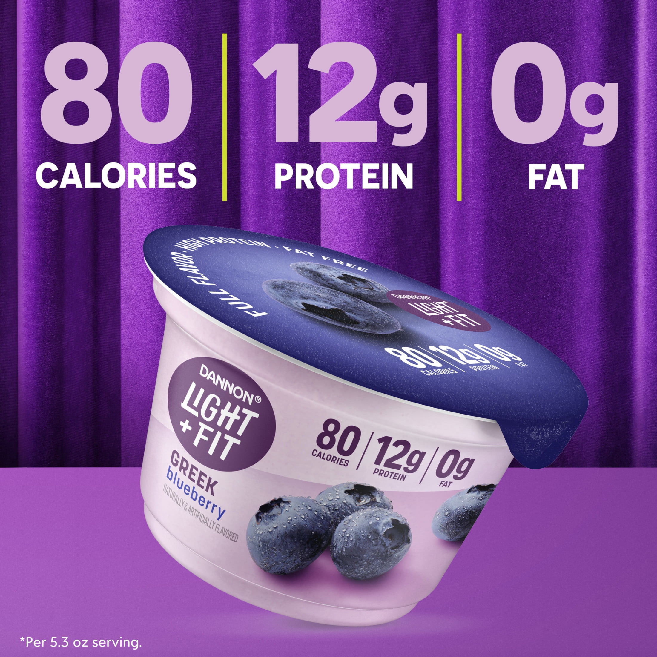 Dannon Light + Fit Blueberry Greek Fat Free&nbsp;Yogurt Cups, Convenient Anytime&nbsp;Snacks, 5.3 oz, 4 Count