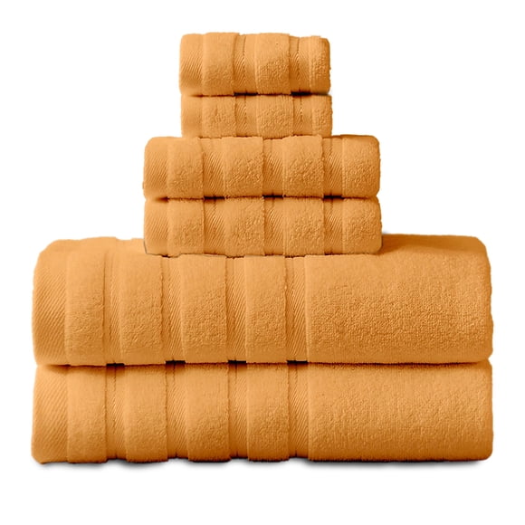 Hitime Ensembles de Serviettes de Bain de 6 Pcs, 2 Serviettes de Bain 2 Serviettes à Main 2 Débarbouillettes, Serviettes 100 % Coton Hautement Absorbantes pour Salle de Bain, Gym, Hôtel - Orange