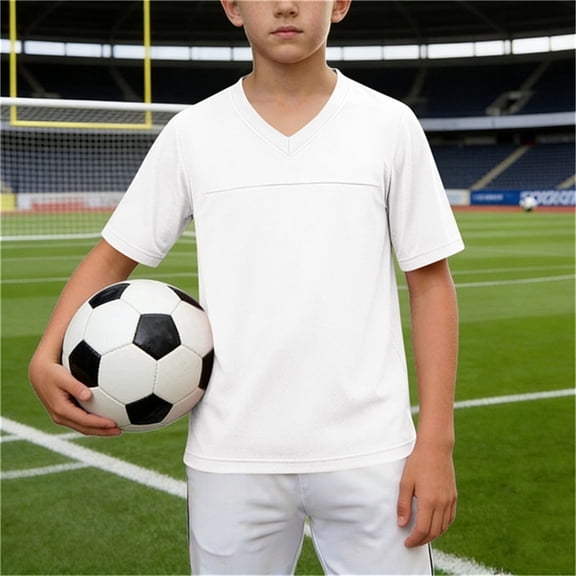 ITSAME Boys Athletic Shirts V-Neck Tees Quick-Dry Football Jersey Summer Comfort Active Tops White Size 11-12