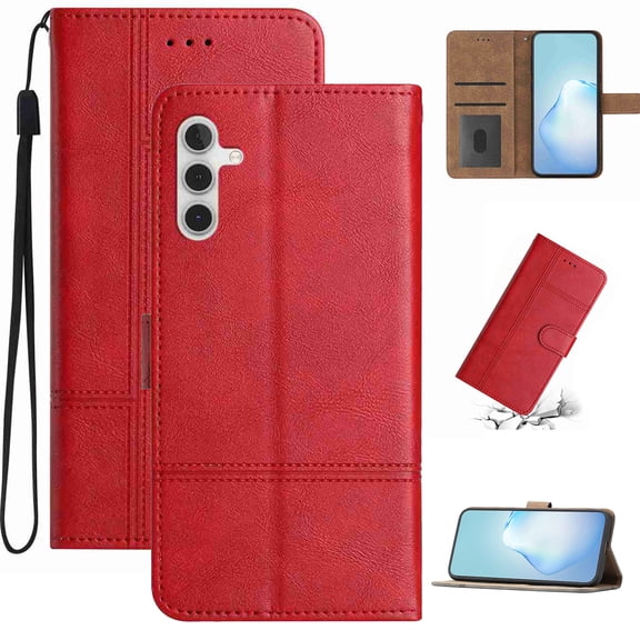 Wallet Case for Samsung Galaxy A17 5G with Credit Card Holder, Flip Kickstand, Magnetic Clasp, Folio PU Leather Phone Cover, Shockproof Full Body Case for Samsung Galaxy A17 5G, Red