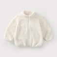 thumbnail image 3 of QUYUON Toddler Fleece Jackets Infant Baby Girls Lined Fleece Full Zip Jacket Kids Soft Lightweight Warm Winter Coat Outerwear Stand Collar Long Sleeve Fuzzy Fleece Jackets White 1T-2T, 3 of 6