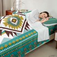 thumbnail image 4 of Manfei Tribal Geometric Aztec Bed Sheets, Southwest Bohemian Fuul Size Sheets, Teal and Mustard, Black Reversible 4-Piece1 Flat Sheet + 1 Fitted Sheet + 2 Pillowcases, 4 of 6