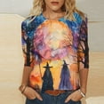 thumbnail image 2 of yoeyez Graphic Tshirts for Women Halloween Vintage Witch Shirts 3/4 Sleeve Crewneck Tunic Tops Purple,S, 2 of 6