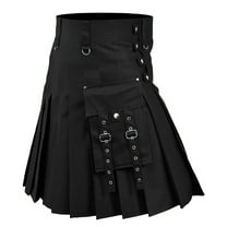 Aihuaihua Men's Black Utility Kilt Scottish Tactical Modern Gothic Kilts Traditional Highland Solid Pleated Skirt with Cargo with Pockets