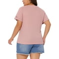 thumbnail image 3 of Agnes Orinda Women's Plus Size Waffle Tunic Tops Button Decor V Neck Roll Short Sleeve Summer Tshirt Casual Blouse 1X Pink, 3 of 6