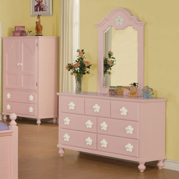 Acme Furniture Floresville Pink And White Flower Kids Dresser With