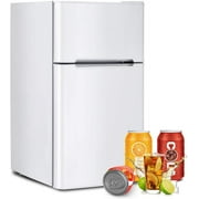 Compact Refrigerator with Freezer 3.2 Cu.Ft, 2 Door Mini Fridge with Reversible Doors, Adjustable Temperature & Removable Glass Shelves, Dorm Fridge for Home Office Apartment Kitchen Bedroom, White
