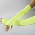 thumbnail image 5 of Dyfzdhu Women Winter Wrist Arm Warmer Solid Knitted Long Fingerless Gloves Mitten Yellow, 5 of 8
