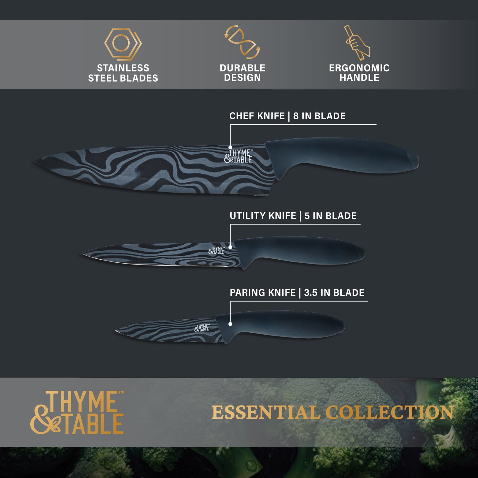  SWIRL TABLE KNIFE 6本セット 新品未開封 Thyme & Table 3-Piece Stainless Steel Blue Swirl Knife Set with