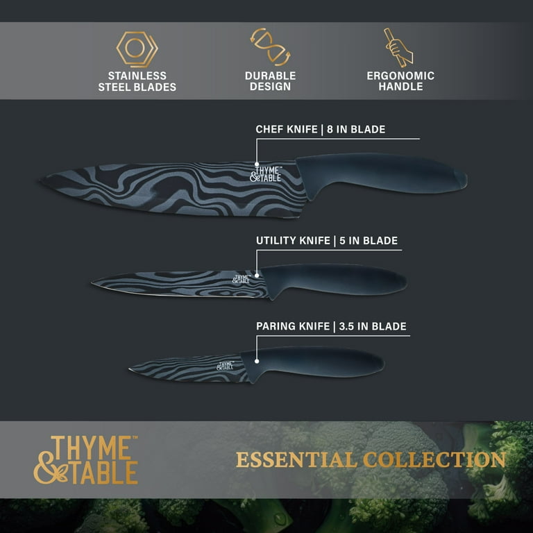 Thyme & Table 3-Piece Stainless Steel Blue Swirl Knife Set with
