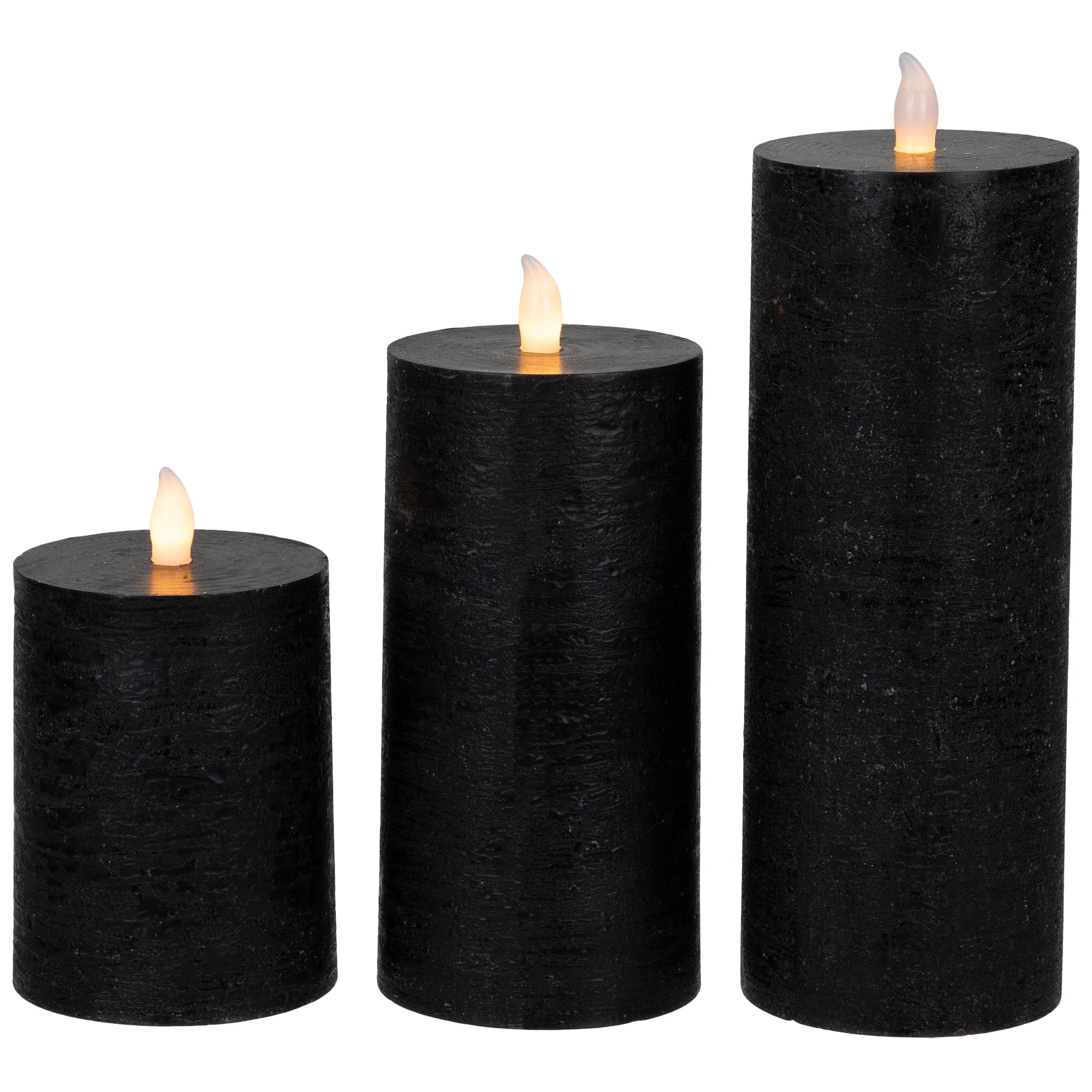 Northlight Black LED Flameless Flickering Wax Pillar Halloween Candles - 8" - Set of 3