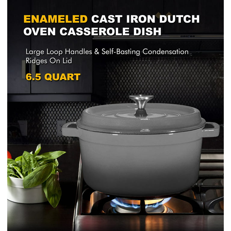 Bruntmor Grey Enameled Cast Iron Dutch Oven Casserole Dish 65 Quart Large  Loop