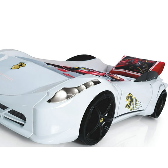 Spyder Twin Race Car Bed With LED Lights & Sound FX, Kids' Racecar Bedroom Furniture, Kids' Room Decor