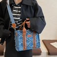 thumbnail image 4 of Sunyuer Women Fringed Denim Crossbody Tote Bag, Vintage Quilted Top Handle Handbag, Large Capacity Casual Shoulder Purse with Detachable Adjustable Wide Strap, 4 of 8