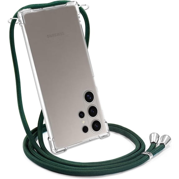 for Samsung Galaxy S24 Ultra Transparent Case Cute Lanyard Strap for Women Clear Soft TPU Cornors Bumper Phone Cover Anti-Yellow Shockproof Protective Case for Galaxy S24 Ultra - Green