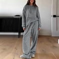 thumbnail image 2 of DeHolifer Women's Striped 2 Piece Lounge Set Casual Long Sleeve T-Shirt Drawstring Wide Leg Pants Matching Pajamas Set Black XL, 2 of 6