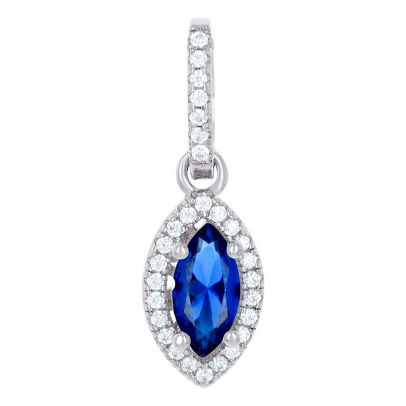 925 Sterling Silver Womens Royal Blue Cubic Zirconia Fashion Marquise Charm Pendant Necklace 21.2x7.1mm Wide Pendant for