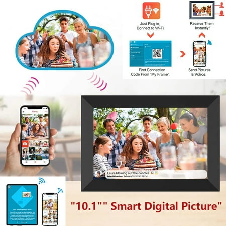 Image of KingFurt 10.1 HD IPS Touch Screen Digital Frame WiFi Photo/Video Support USB/SD Card Upload Multifunctional Display