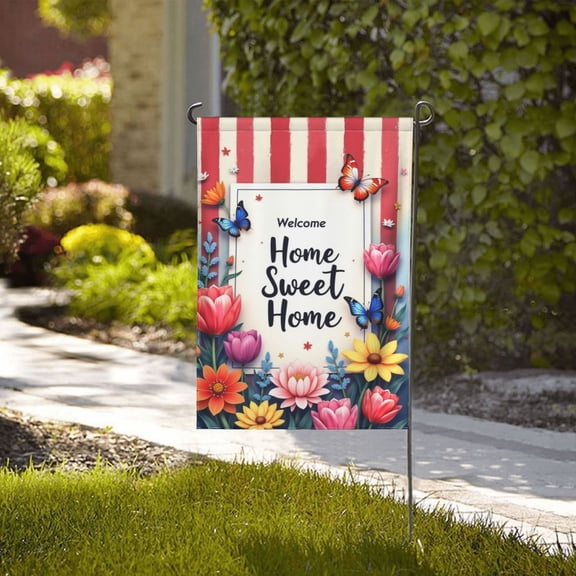 Welcome Home Sweet Home Garden Flag 12x18 Inch Double Sided Floral Butterfly Spring Summer Outdoor Yard Flag House Decorations
