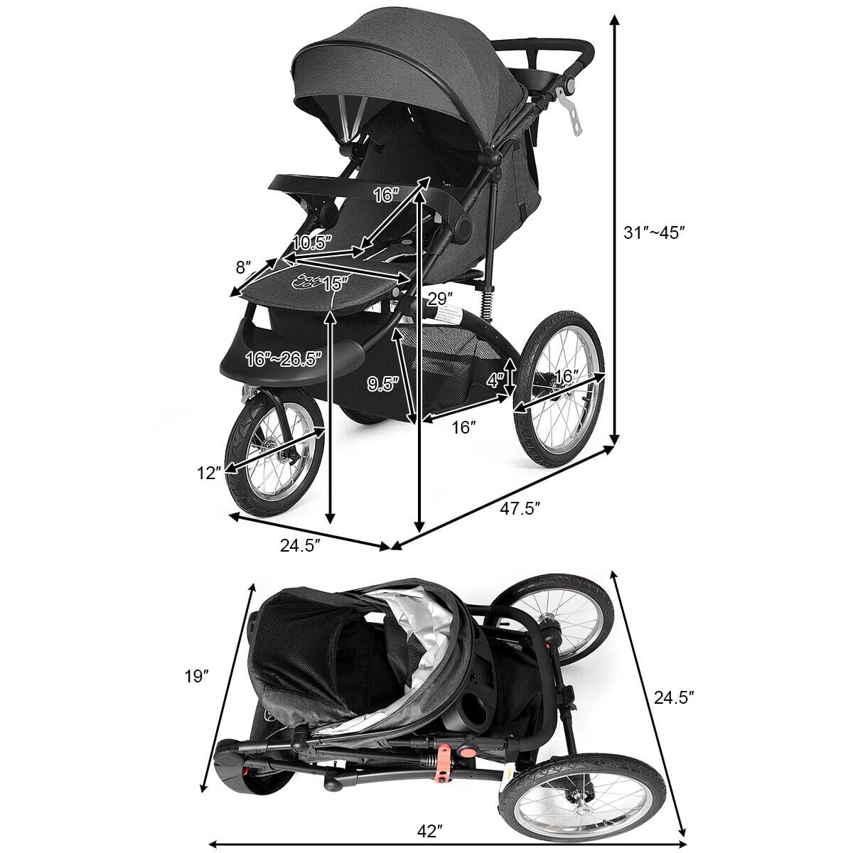 baby joy portable 3 wheel folding baby stroller