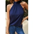 thumbnail image 4 of ABPHQTO Camiseta sin mangas azul con cuello alto y lazo para mujer, 4 of 5