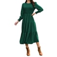 thumbnail image 2 of Mengpipi Womens Casual Long Sleeve Midi Dresses Smocked Flowy Tiered Dress Darkgreen, Size 4-6, 2 of 7