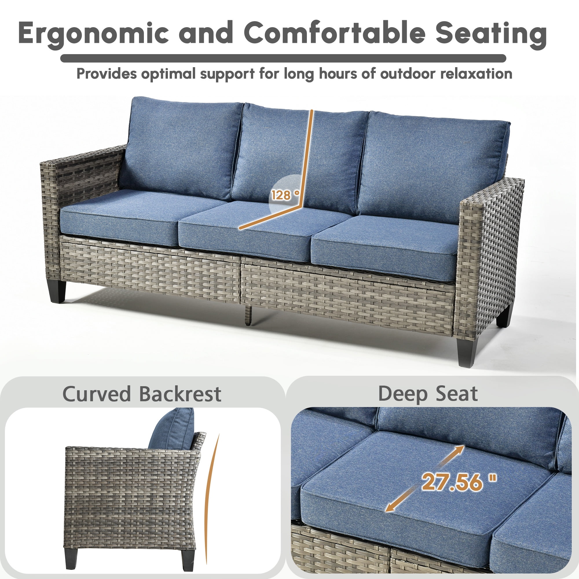 Ovios 6 Pieces Outdoor Patio Furniture Set All-Weather Wicker Rattan Sectional Sofa with Swivel Chairs Ottomans Side Table