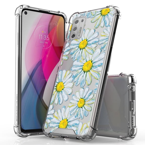 ANJ  Hybrid Slim Hard Back Cover Case Flexible Bumper for Motorola Moto G Stylus 2021 - White Daisy
