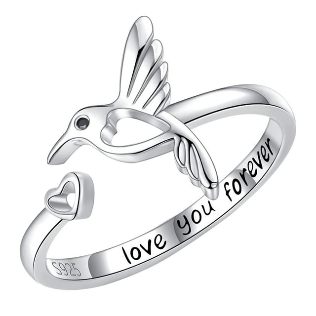 Anillo versátil con forma de corazón y colibrí para mujer