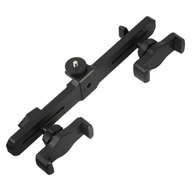 Universal Microphone Stand Double Cell Phone Holder Tablet Clamp 1/4in Adapter