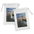 thumbnail image 1 of Lighthouse Fabric Pouch Set of 2, Calm Dusk at Bay Lighthouse and Wooden Boardwalk Reflections on Water Clouds, Small Drawstring Bag for Toiletries Masks and Favors, 9" x 6", Multicolor, by Ambesonne, 1 of 2