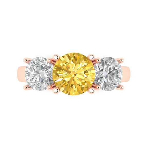 Three-Stone Engagement Ring for Women - 3ct Simulated Yellow Diamond in 18K Rose Gold Promise Ring