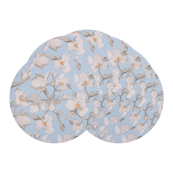 Placemats Set of 6 Leather Floral Placemats for Kitchen Table Decor Washable Heat Resistant Table Mats Blue Beige 13x13inch