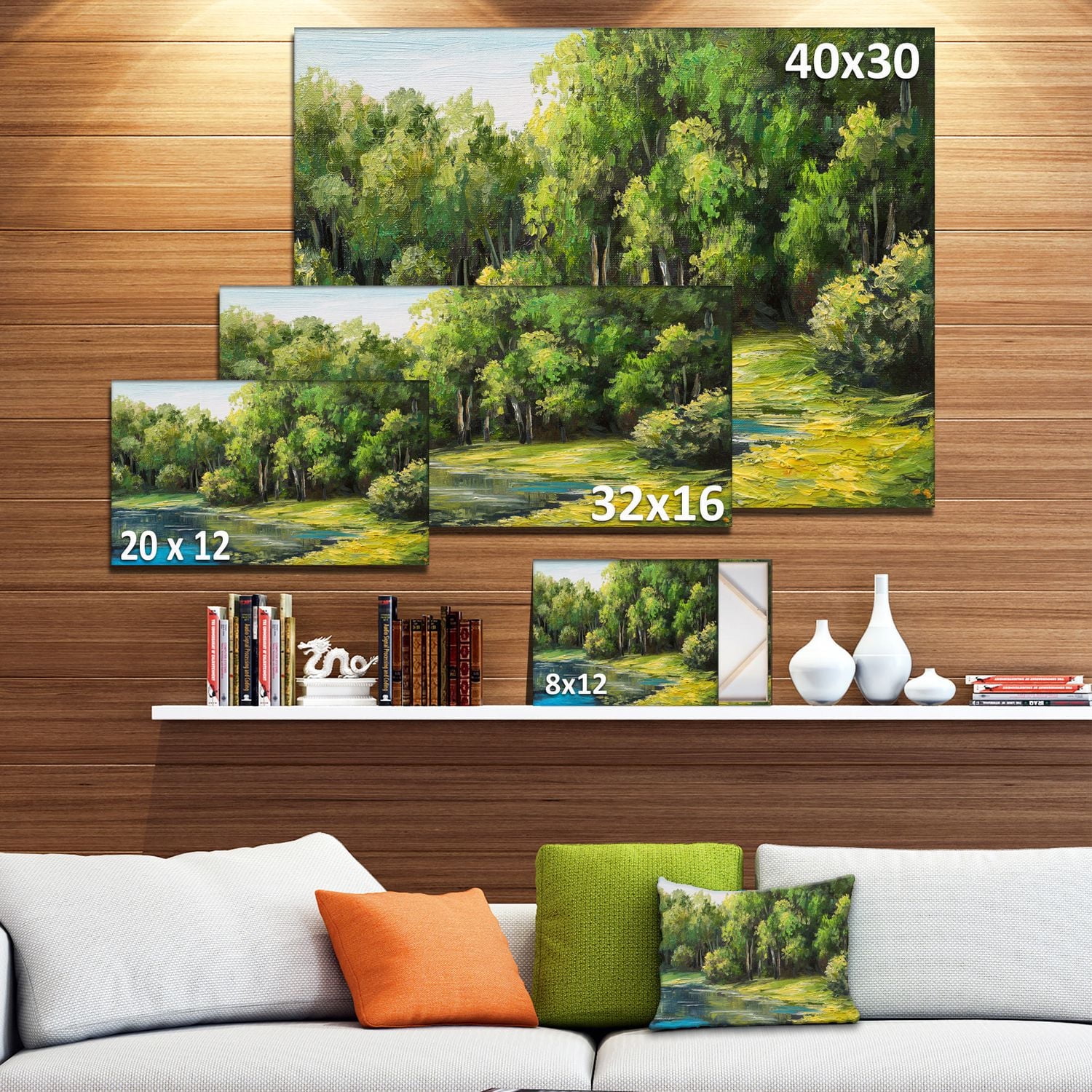 Design Art Summer Day Lake in Forest Canvas Print