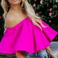 thumbnail image 3 of Ussuma off The Shoulder Tops for Women Summer Tops for Women 2025 Women'S Casual One Neck Color Stretch Loose Hundred Shirt Blouse Tops Holiday Deals Solidcolor, 3 of 6