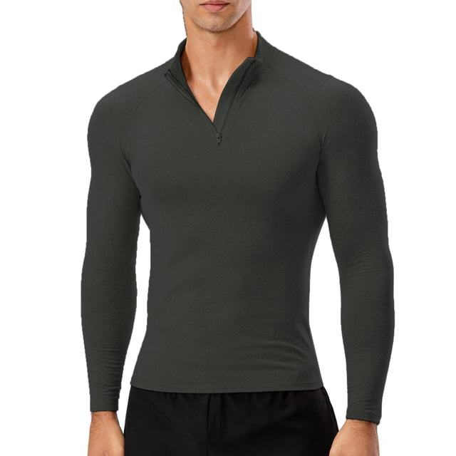 Camisa deportiva para hombre, polar, cálido, elástico, ajustado, cuello alto, manga larga, cremaller Abanopi Camiseta deportiva para hombre