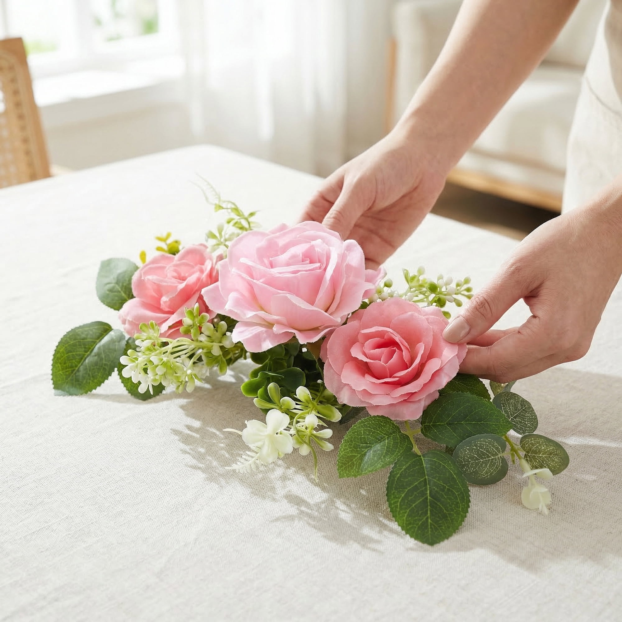 Unique Bargains 4Pcs Artificial Rose Bouquets Silk Flowers Pink 13 in