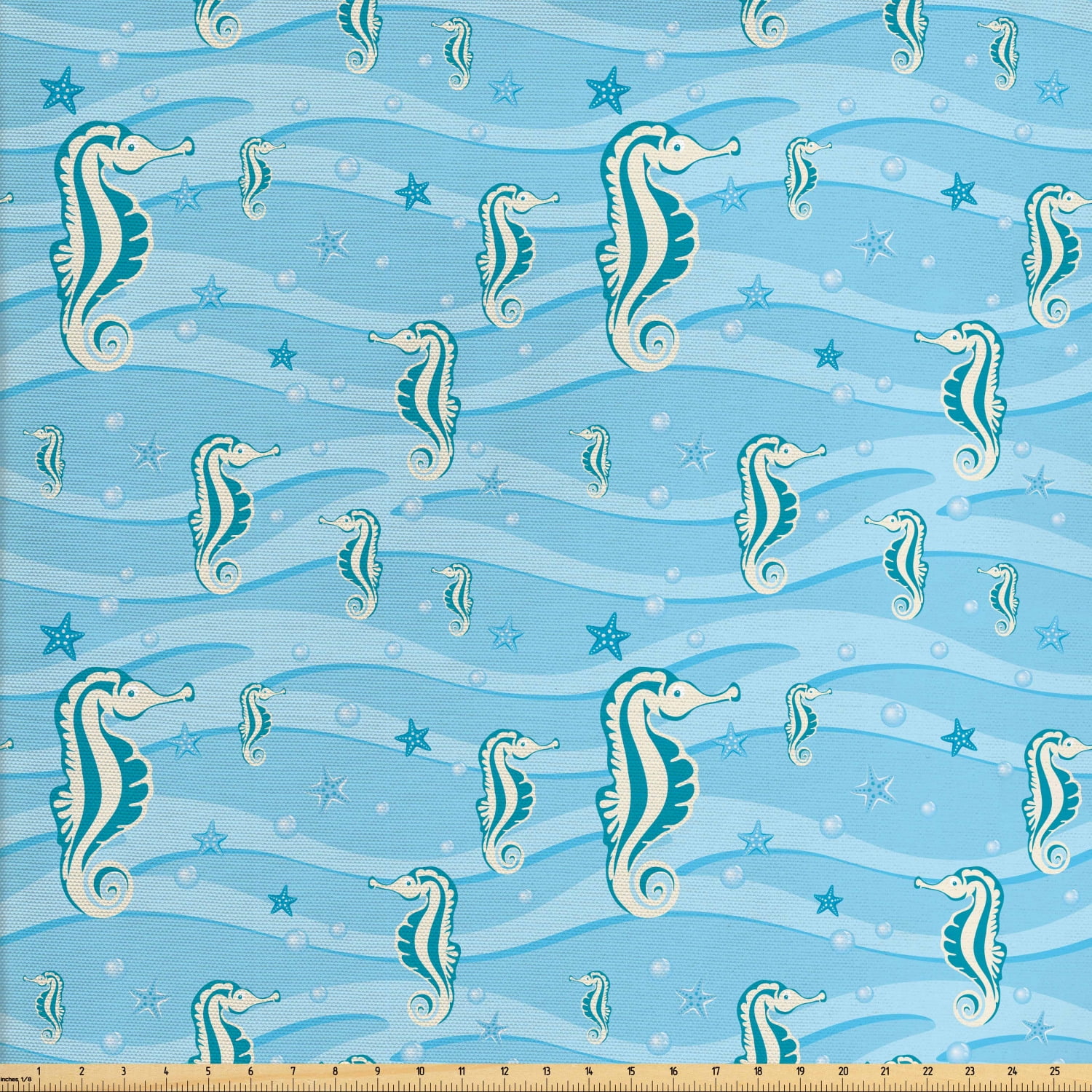 Animal Fabric by the Yard, Cartoon Seahorses Girls Boys Playroom