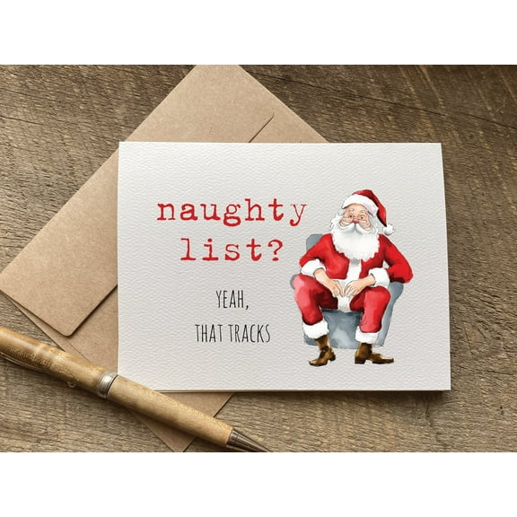 Funny Christmas Card - "Naughty List?" Santa Design with Envelope - Perfect Holiday Greeting for Friends and Family