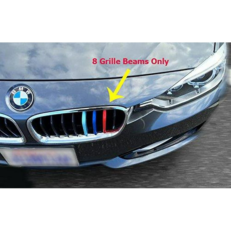 Xotic Tech 1 set M-Colored Kidney Grille Insert Trim Décor TRI Color M  Sport Strips Fit BMW 3 Series M-Performance Black Grills F30 F31 (8 Beam  Bars) 