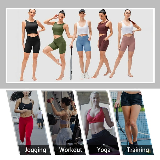 Women Yoga Shorts with Pockets Ribbed High Waist Push up Shorts for Workout  Running Gym Home Sportswear