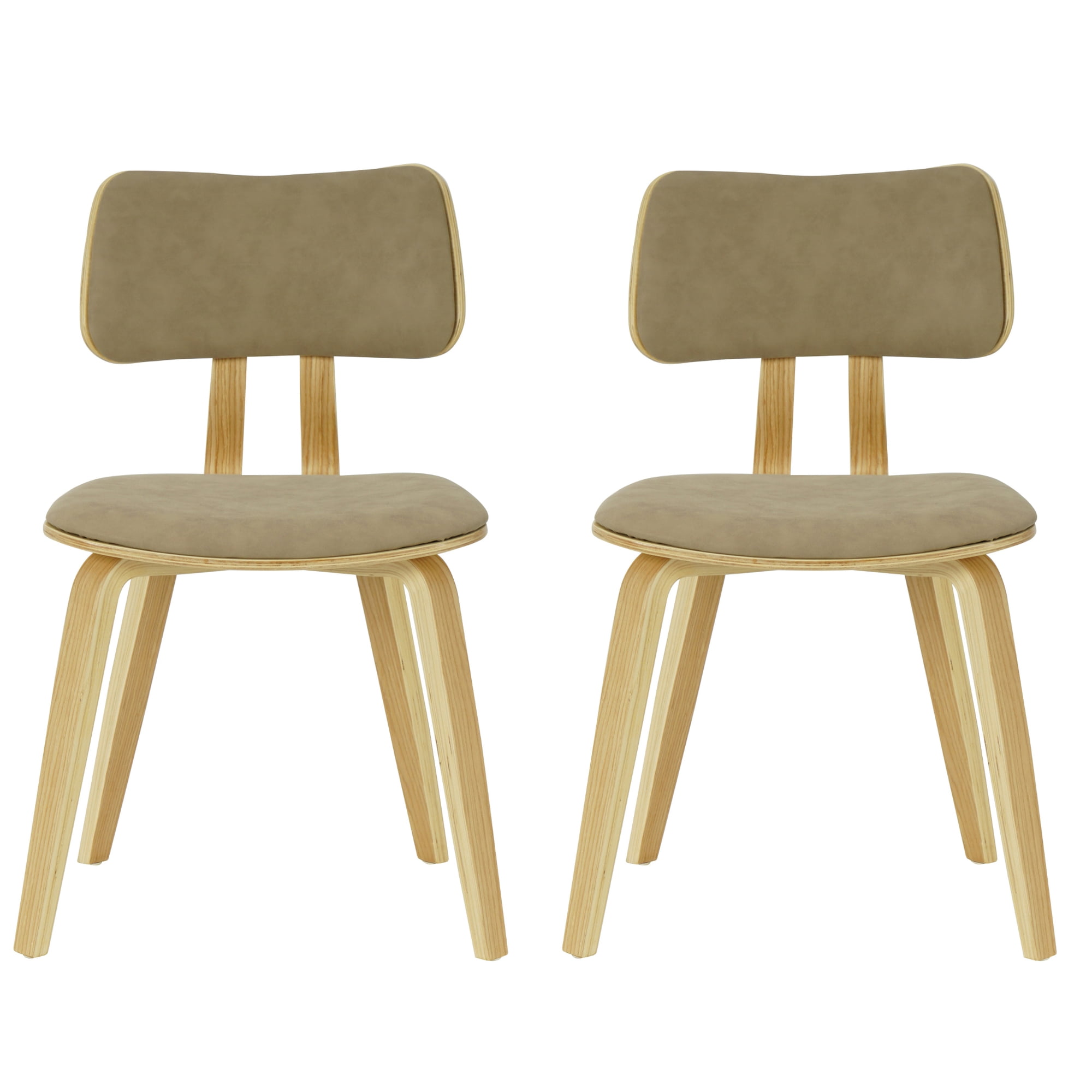 Jaguar Vintage Taupe Curved Back Wood Dining Chair with Faux Leather Seat Set of 2